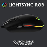 Logitech G102 USB Light Sync Gaming Mouse with Customizable RGB Lighting, 6 Programmable Buttons, Gaming Grade Sensor, 8K DPI Tracking, 16.8mn Color, Light Weight - Black