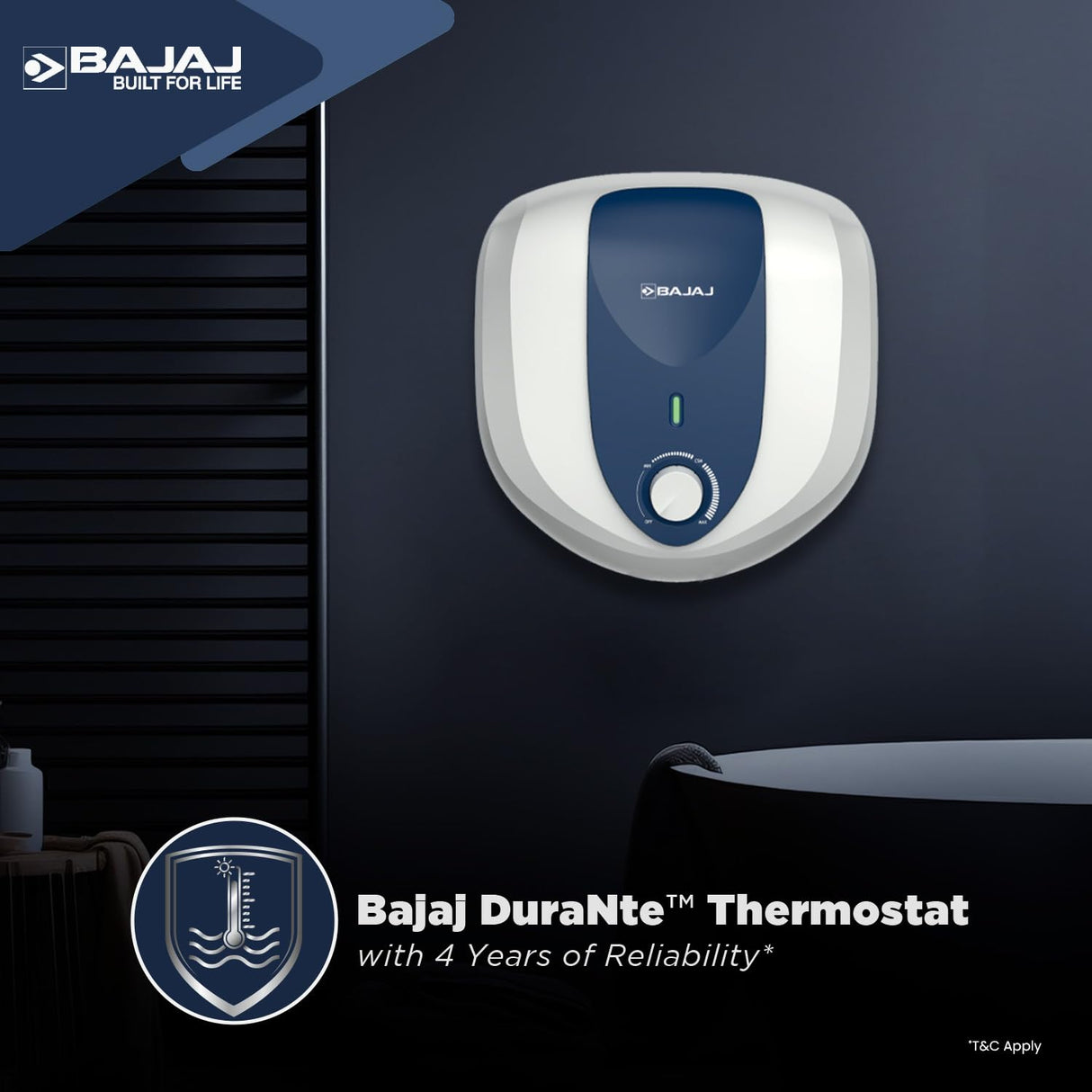 Bajaj Armour Series Pentacle 15L Storage Water Heater For Home|5 Star Rated Geyser For Bathroom|Glass-lined Coating|Non-Stick Heating Element|Suitable For High Rise Building