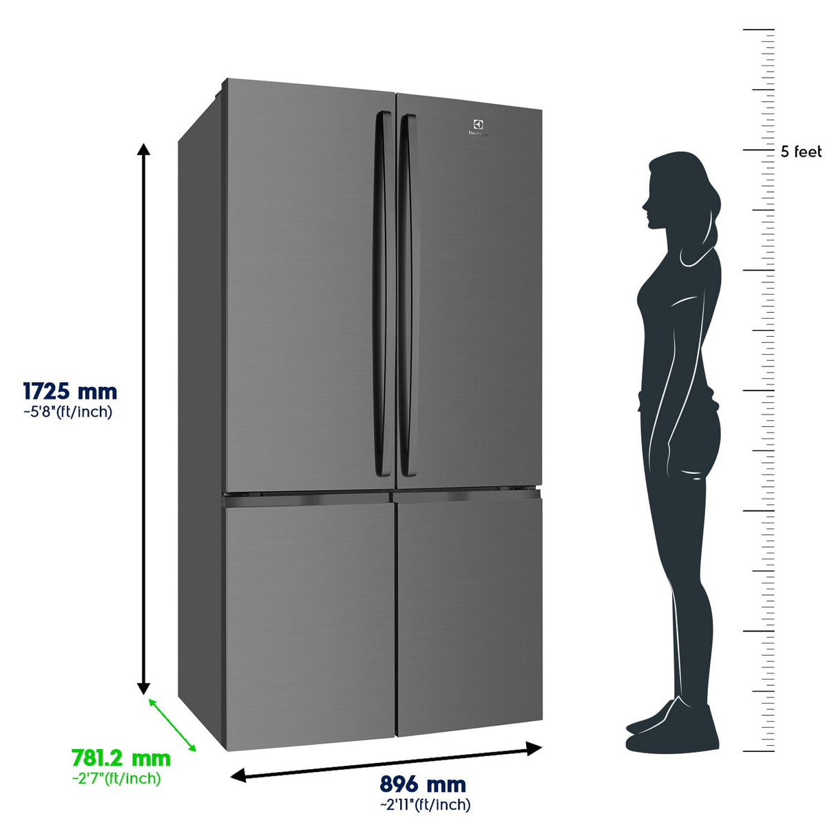 Electrolux UltimateTaste 700 600 Litres French Door Refrigerator with Twist and Serve Ice Maker (EQE6000A, Matte Dark Grey)