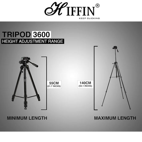 HIFFIN HF-3600 Professional Portable Lightweight Travel Aluminum Camera Tripod with 360 Degree Pan Head for Smartphone SLR DSLR Digital Camera | Carry Bag Included (HF-3600)