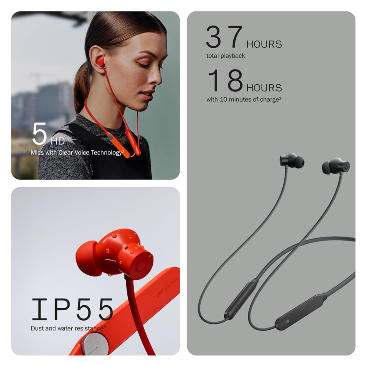 CMF BY NOTHING Neckband Pro Bluetooth In-Ear Headphones,50Db Hybrid Active Noise Cancelling Earbuds With 5 Hd Mics,Ip55 Bt5.3 37Hrs Long Play Time Dual Device Connection Neckband Headphones-Dark Grey