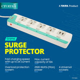 Croma 4 Way Extension Board Surge Protector with 2 USB Charging Ports and 4 Universal Socket - 10 Amp 3meter Heavy Duty Wire (CRCP1001, White and Blue)