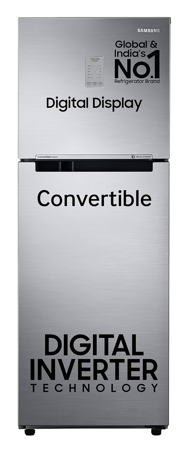 Samsung 236 L, 3 Star, Convertible, Digital Inverter with Display Frost Free Double Door Refrigerator (RT28C3733S8/HL, Silver, Elegant Inox, 2024 Model)