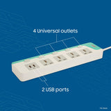 Croma 4 Way Extension Board Surge Protector with 2 USB Charging Ports and 4 Universal Socket - 10 Amp 3meter Heavy Duty Wire (CRCP1001, White and Blue)