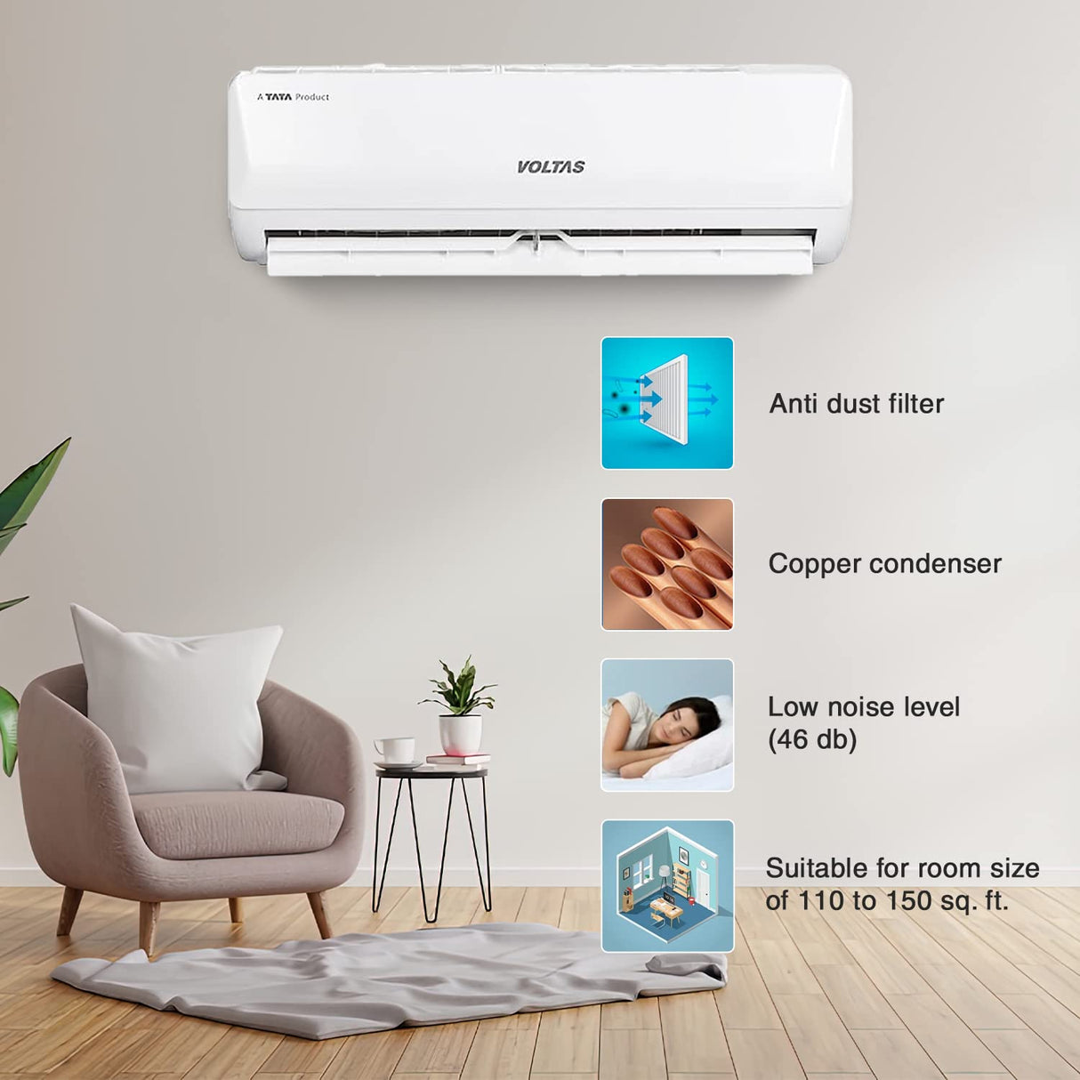 Voltas 1.5 Ton 5 Star Inverter Split AC (Model: 185V Vertis Emerald)