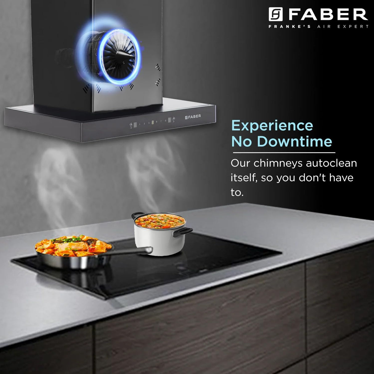 FABER Hood Cygnus IN 3D HC SC FL BK 60cm 1350m3/hr Ducted Auto Clean Wall Mounted Chimney with Odor Sensor (Black)