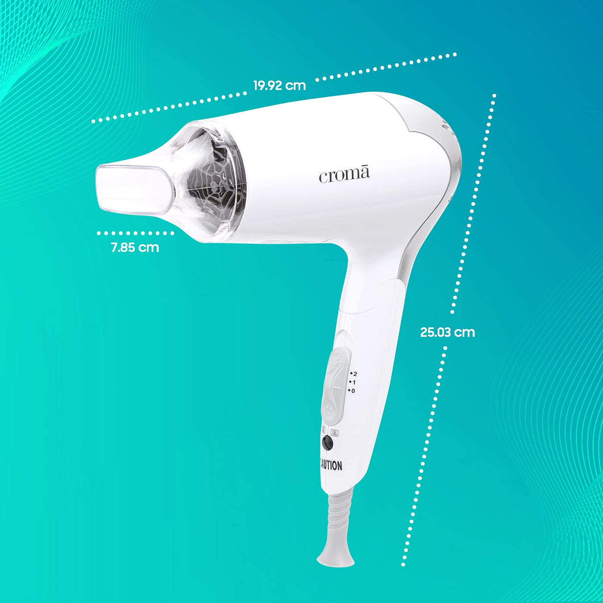 Croma 1200W Dual Voltage, Foldable Hair Dryer with 2 speed Settings (CRAH4056, Grey & White)