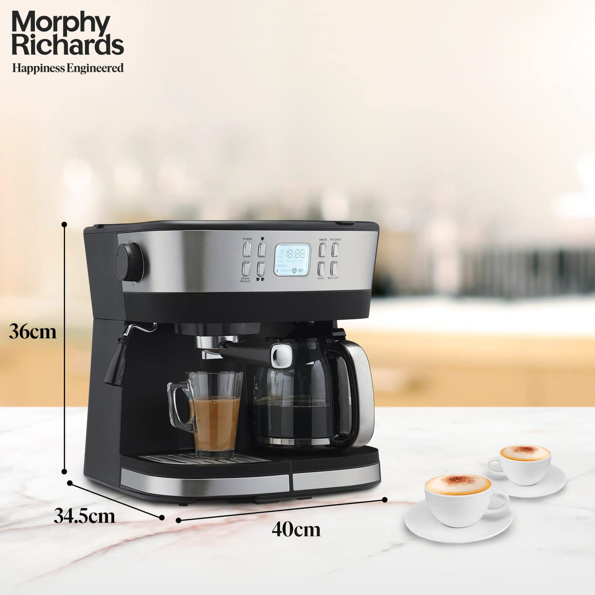 Morphy Richards DuoPresso 2-in-1 Coffee Maker|Drip & Espresso| 15 bar Pressure| Digital Display|Removable Drip Tray| Upto 10 cups* of Coffee| Keep Warm Tray