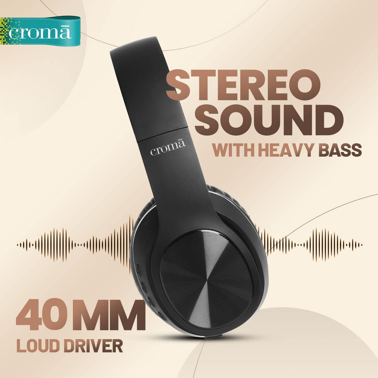 Croma Bluetooth Headphone with Mic (CREEH1904sHPA4, Black)