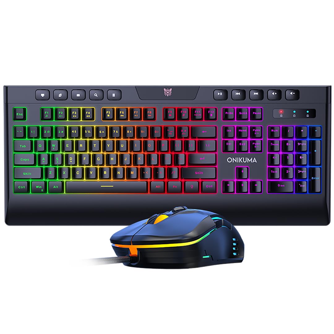 ONIKUMA G21 Plus Wired Gaming Keyboard & Mouse Combo (6400 DPI Adjustable, Waterproof Splash Design, Black)