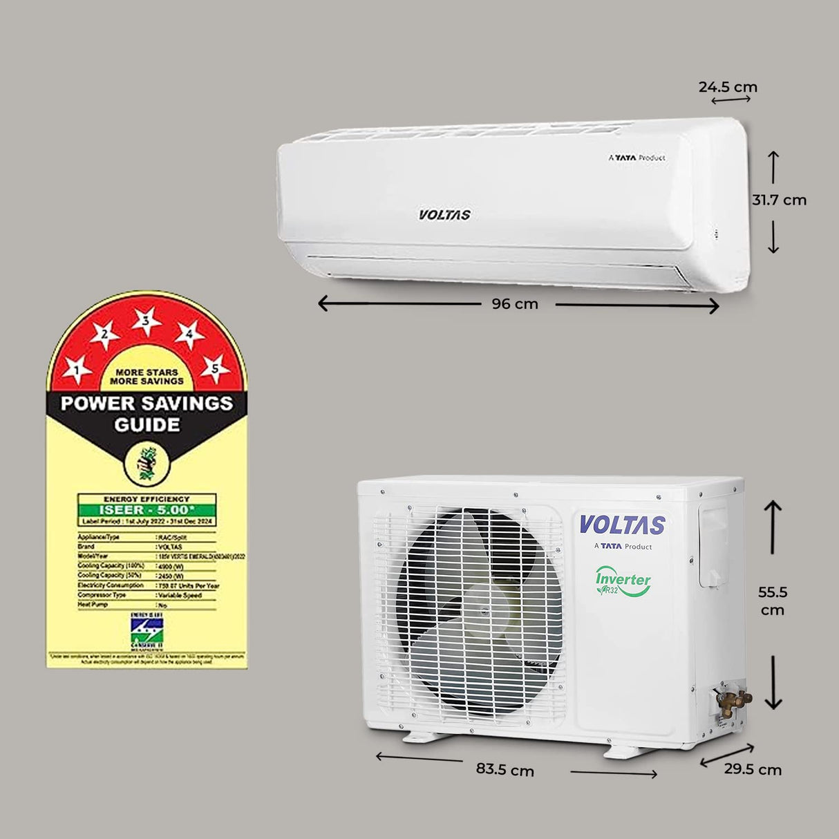 Voltas 1.5 Ton 5 Star Inverter Split AC (Model: 185V Vertis Emerald)