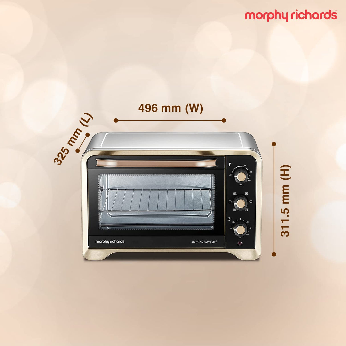 Morphy Richards 30Rcss Otg Oven For Kitchen|30 Litre Oven Toaster Griller|Convection Fan&Rotisserie Function|Stainless Steel Oven|Temperature Control|2-Yr Warranty By Brand|Gold&Black,1600 Watts