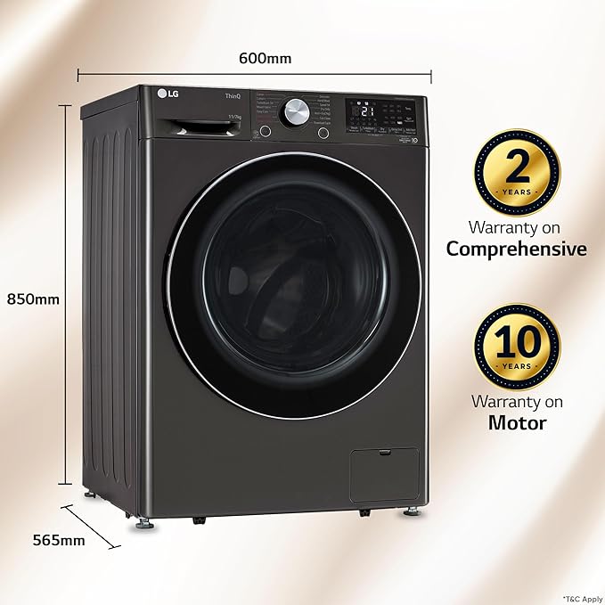 LG Vivace 11 kg/7 kg 5 Star Fully Automatic Front Load Washer Dryer Combo (AI Direct Drive Technology, FHD1107STB.ABLQEIL, Black VCM)