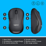 Logitech M221 Wireless Mouse, Silent Buttons, 2.4 GHz with USB Mini Receiver, 1000 DPI Optical Tracking, 18-Month Battery Life, Ambidextrous PC/Mac/Laptop - Charcoal Grey