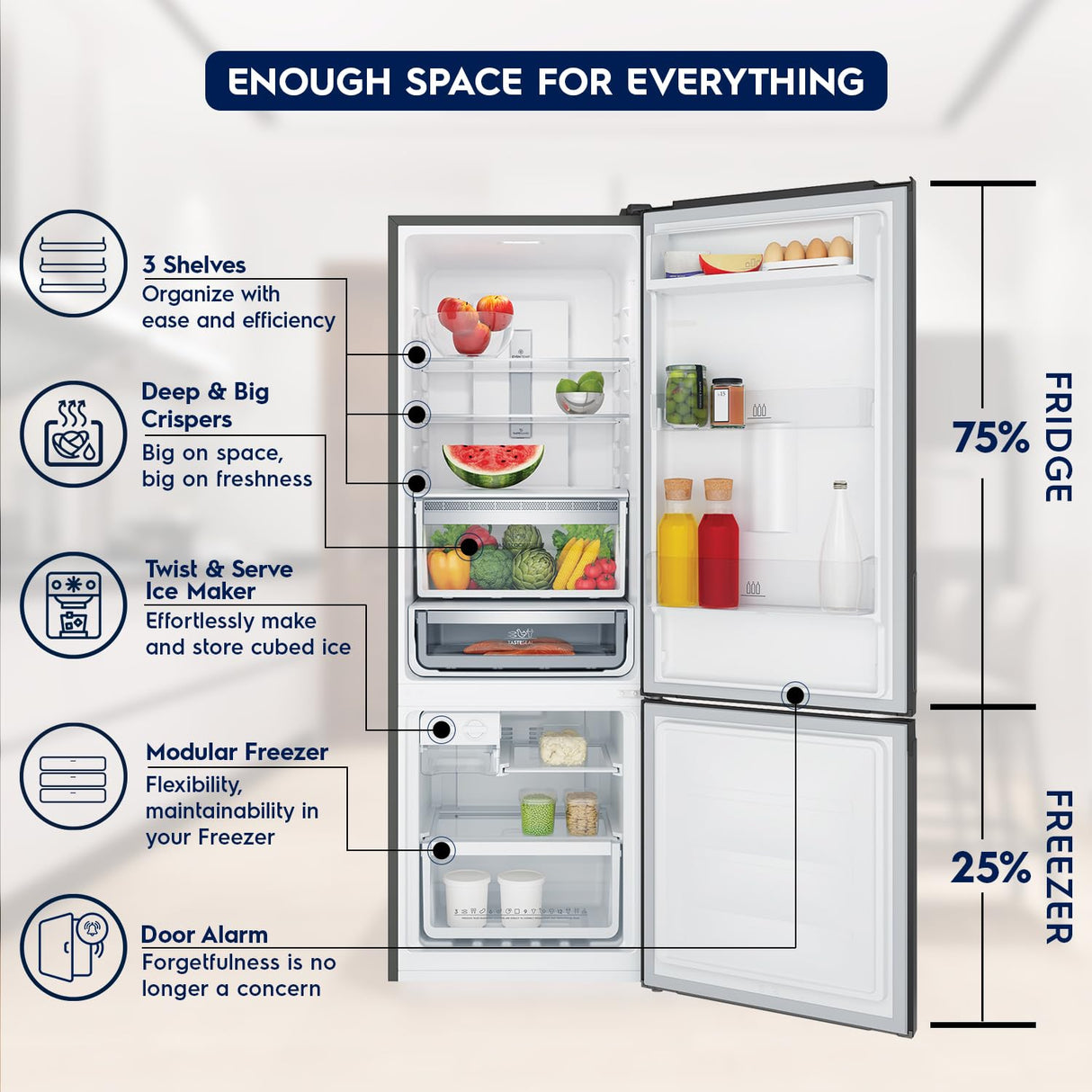 Electrolux 335L Frost Free Double Door Bottom Mount Refrigerator (EBB3702K-H, Glossy Black Steel)