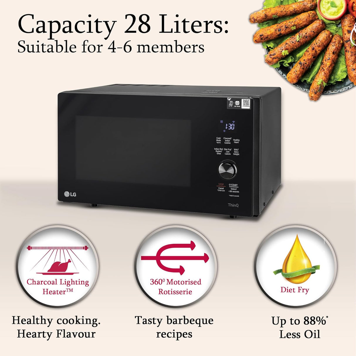 LG 28L Charcoal Convection Microwave Oven with Scan to Cook, WIFI Support