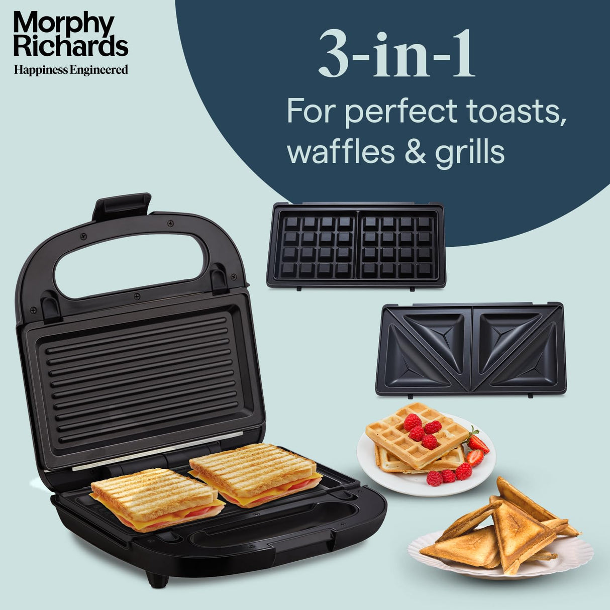 Morphy Richards 3 IN 1 750 Watt Sandwich Maker With changable Plate/Multi Grill/Luxe Rose TWG (Toast Waffle Grill)