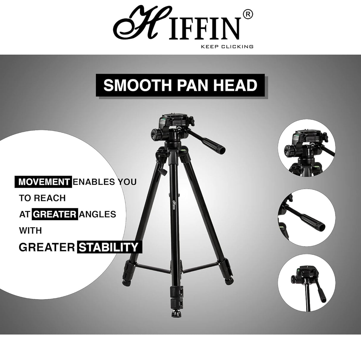 HIFFIN HF-3600 Professional Portable Lightweight Travel Aluminum Camera Tripod with 360 Degree Pan Head for Smartphone SLR DSLR Digital Camera | Carry Bag Included (HF-3600)