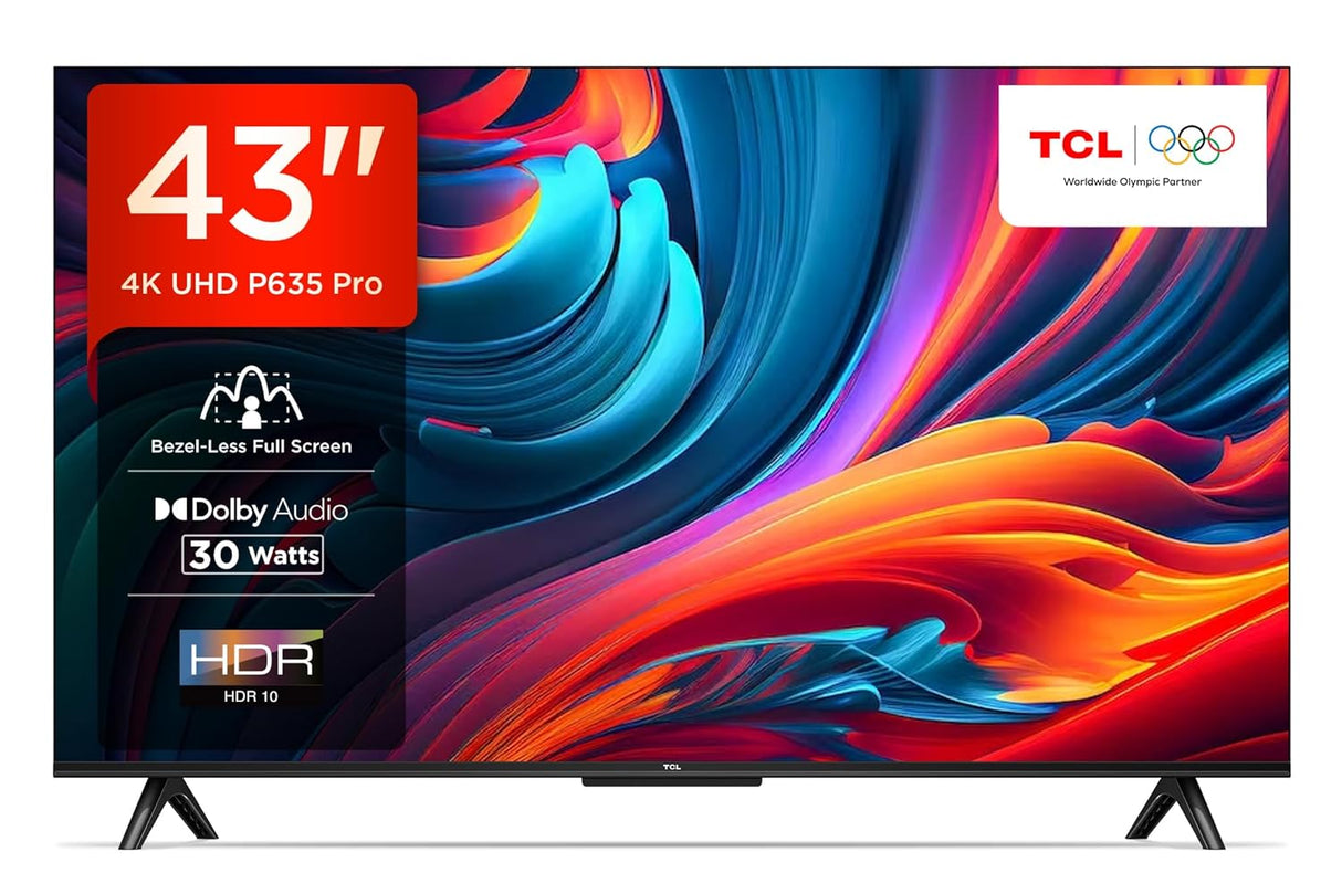 TCL 108 cm (43 inches) Bezel-Less Full Screen Series Ultra HD 4K Smart LED Google TV 43P635 Pro (Black)