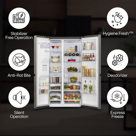 LG 630 Litres 3 Star Frost Free Side by Side Door Smart Wifi Enabled Refrigerator with Multi Air Flow (GL-L257CPZ3, Shiny Steel)