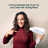 Croma 1200W Dual Voltage, Foldable Hair Dryer with 2 speed Settings (CRAH4056, Grey & White)