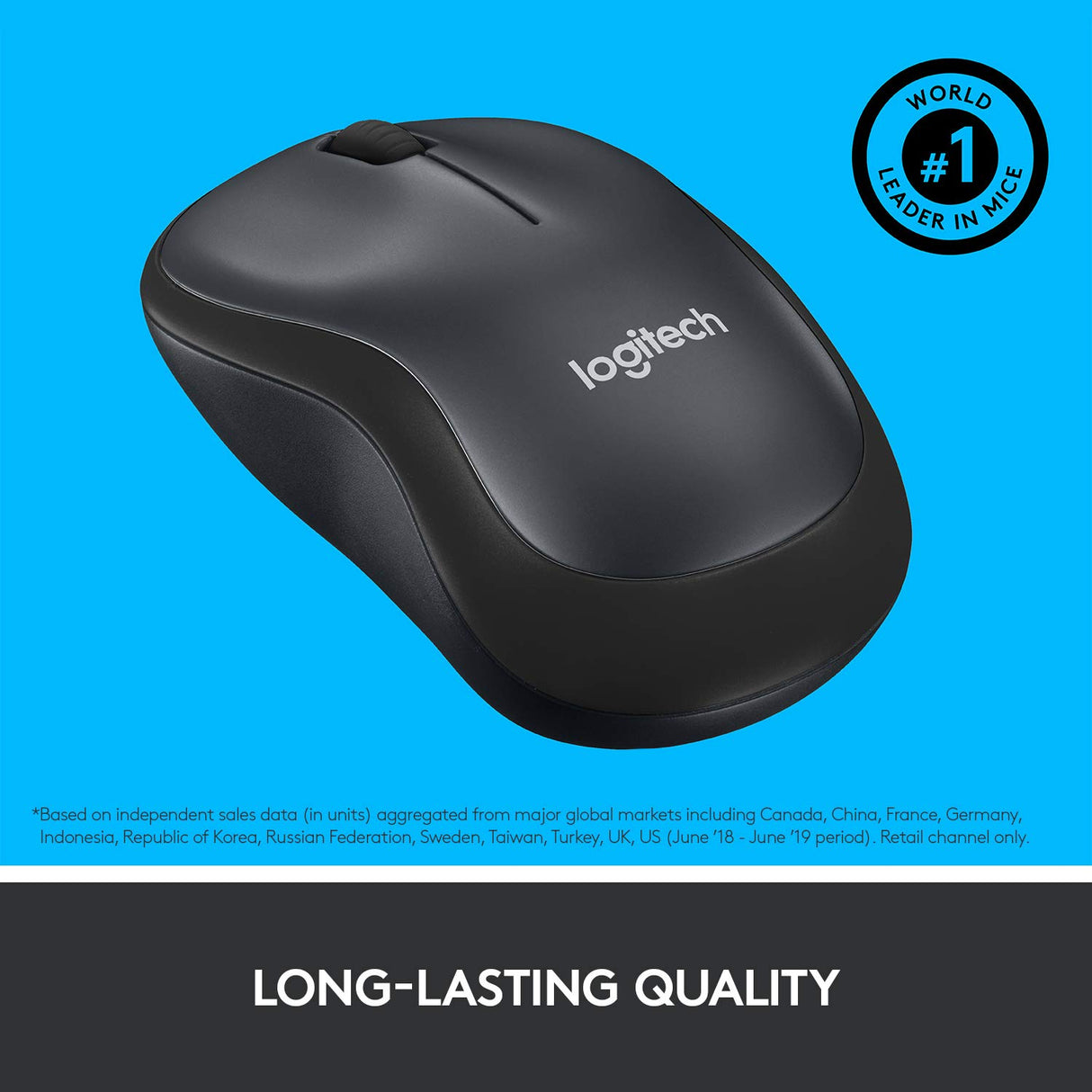 Logitech M221 Wireless Mouse, Silent Buttons, 2.4 GHz with USB Mini Receiver, 1000 DPI Optical Tracking, 18-Month Battery Life, Ambidextrous PC/Mac/Laptop - Charcoal Grey