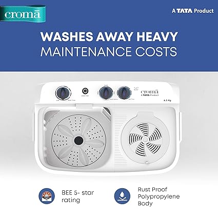 Croma 6.5 kg 5 Star Semi Automatic Washing Machine with Spiral Pulsator (CRLW065SMF202351, Blue)