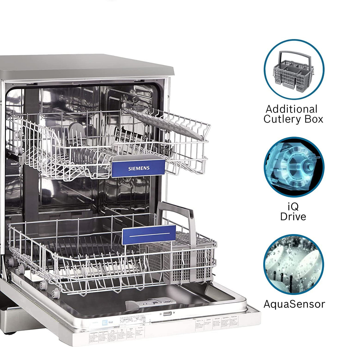 Siemens 13 Place Settings Free Standing Dishwasher (Model: SN256I01GI, Silver)