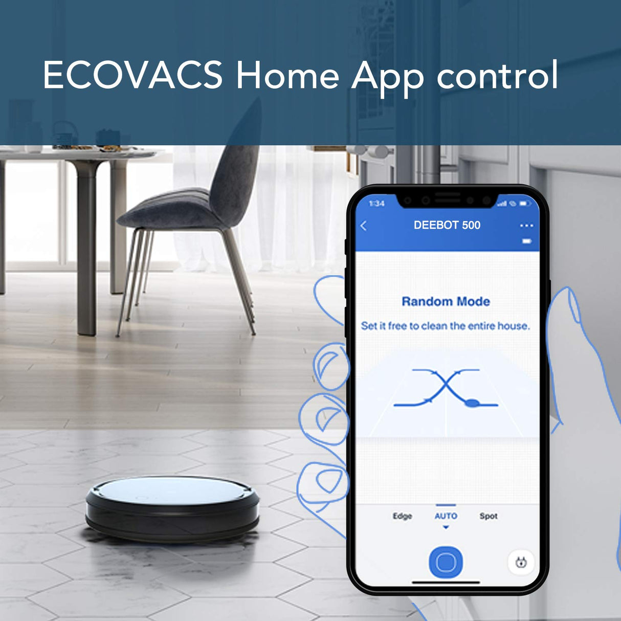 ECOVACS Deebot 500 Robotic Vacuum Cleaner with App & Voice Control, Strong Suction and Multiple Cleaning Modes, Self-Charging for Carpets & Hard Floors,work with Alexa (Black)