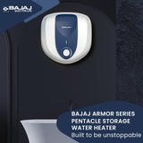 Bajaj Armour Series Pentacle 15L Storage Water Heater For Home|5 Star Rated Geyser For Bathroom|Glass-lined Coating|Non-Stick Heating Element|Suitable For High Rise Building