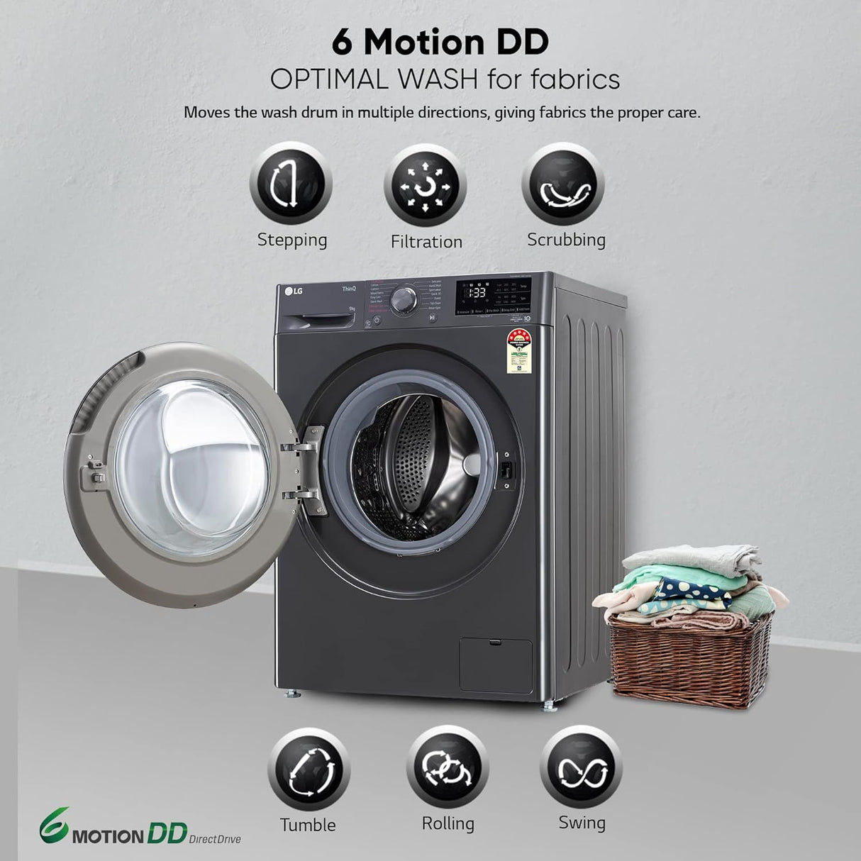 LG 9 kg Fully Automatic Front Load Washing Machine (Model: FHV1409Z4M, Black)