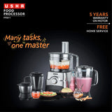 Usha FP 3811 Food Processor 1000 Watts Copper Motor with 13 Accessories(Premium SS Finish), Black and Steel