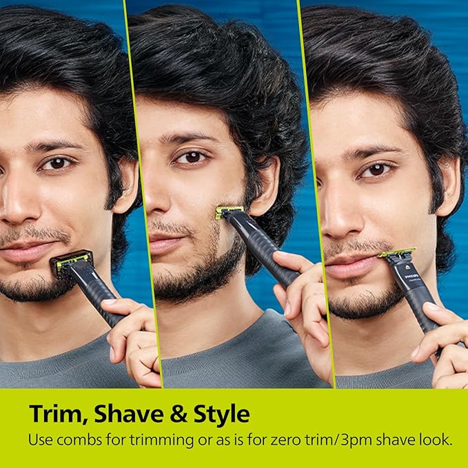 Philips One Blade Face Hybrid Trimmer & Shaver for Men| Best Zero Trim For Face| No Skin Irritation as Blade Never Touches Skin| Dual Protection Technology| Designed for GenZ|2year Warranty,QP1424/10