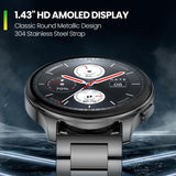 Amazfit Pop 3R Smart Watch, 1.43" AMOLED Display, Bluetooth Calling, SpO2, 12-Day Battery Life, AI Voice Assistance, 100 Sports Modes, 24H HR Monitor, Music Control (Metallic Sliver)