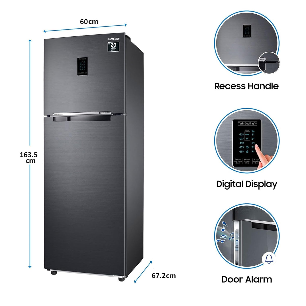 Samsung 301L 3 Star Convertible 5 In 1 Digital Inverter Frost-Free Double Door Refrigerator (RT34C4523BX/HL, Luxe Black)