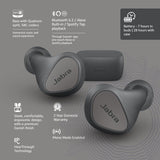 Jabra Elite 3 Bluetooth Truly Wireless In Ear Earbuds with Mic Noise Isolating with 4 Built-in for Clear Calls, Rich Bass, Customizable Sound, Mono Mode - Dark Grey