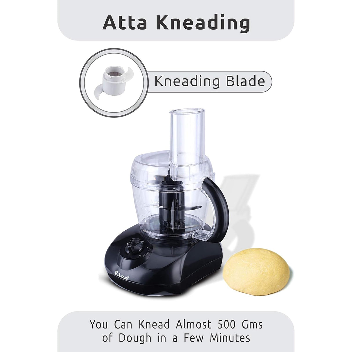 Rico KP603 400W Atta Kneader & Food Processor With Bowl, Off-white, White