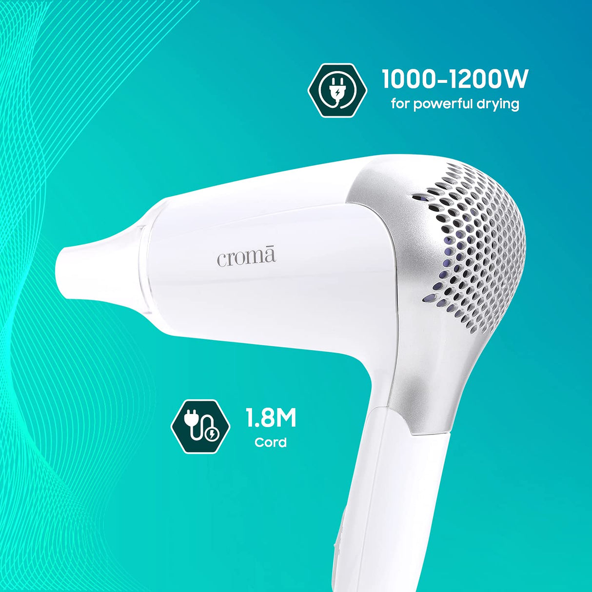 Croma 1200W Dual Voltage, Foldable Hair Dryer with 2 speed Settings (CRAH4056, Grey & White)