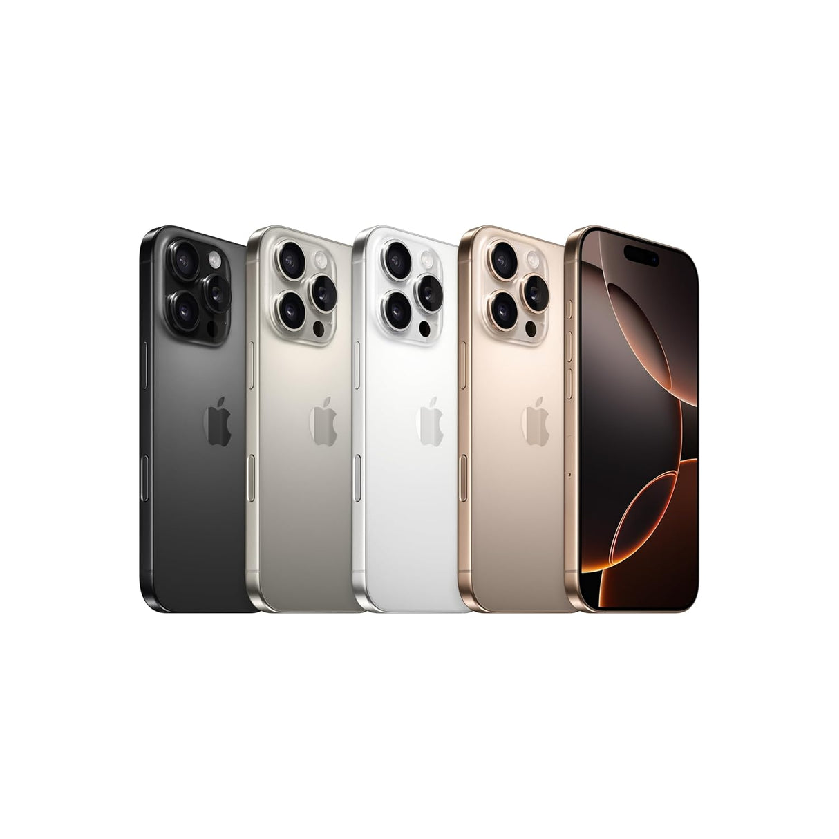 iPhone 16 Pro Max (512GB) in White Titanium, Desert Titanium, and Black Titanium