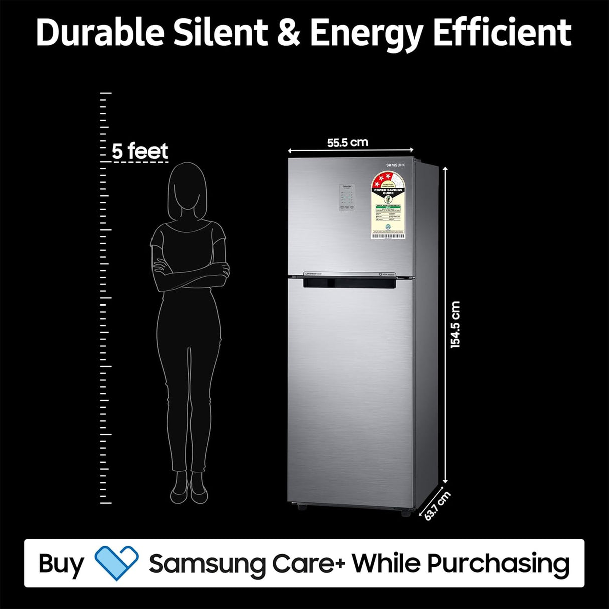 Samsung 236 L, 3 Star, Convertible, Digital Inverter with Display Frost Free Double Door Refrigerator (RT28C3733S8/HL, Silver, Elegant Inox, 2024 Model)