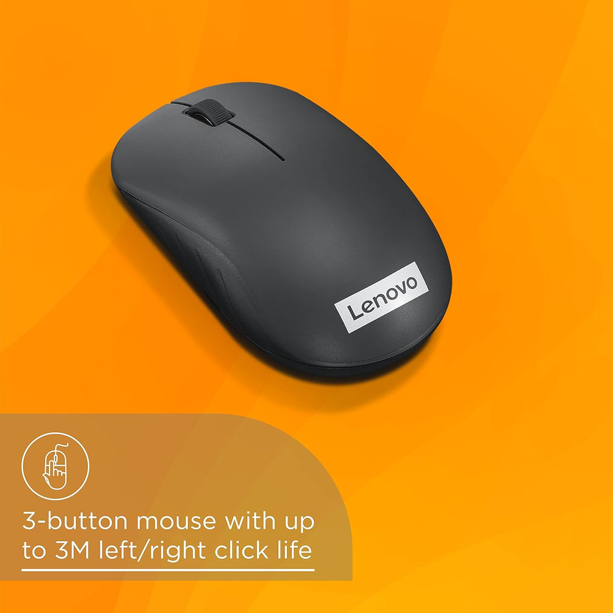 Lenovo 130 Wireless Compact Mouse, 1K DPI Optical sensor, 2.4GHz Wireless NanoUSB, 10m range, 3button(left,right,scroll) upto 3M left/right clicks, 10 month battery, Ambidextrous, Ergonomic