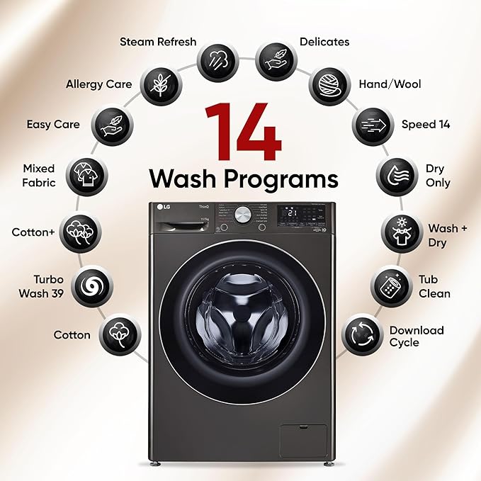 LG Vivace 11 kg/7 kg 5 Star Fully Automatic Front Load Washer Dryer Combo (AI Direct Drive Technology, FHD1107STB.ABLQEIL, Black VCM)