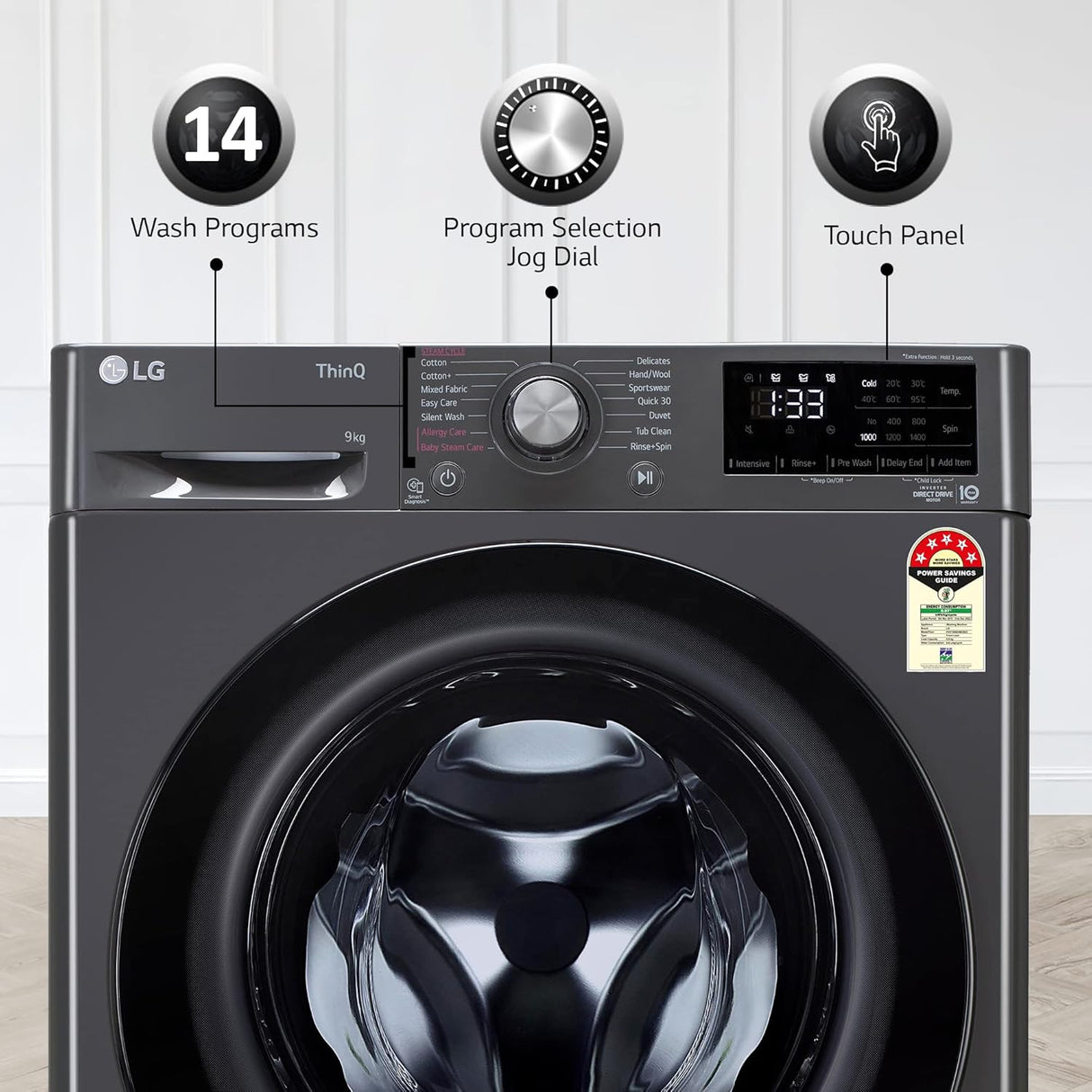 LG 9 kg Fully Automatic Front Load Washing Machine (Model: FHV1409Z4M, Black)