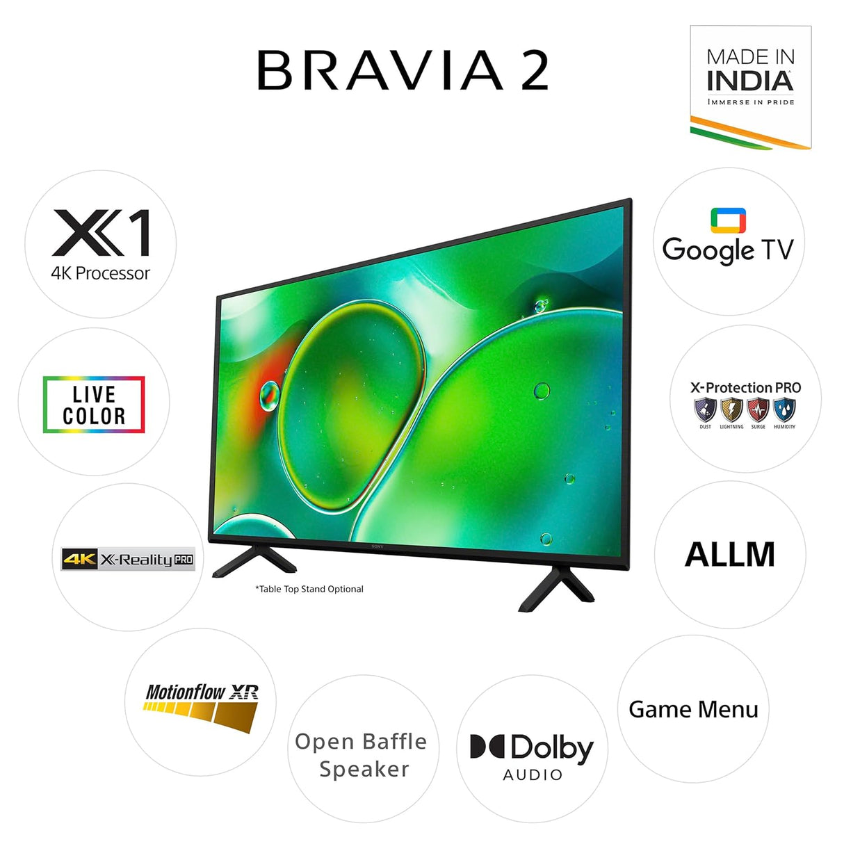 Sony BRAVIA 2 Series 126 cm (50 inches) 4K Ultra HD Smart LED Google TV K-50S20 (Black)