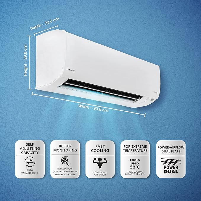 DAIKIN Standard Plus 1.8 Ton 3 Star Inverter Split AC Copper Condenser, Air Purification Filter,