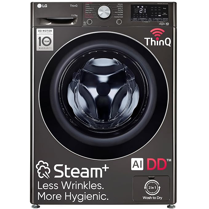 LG Vivace 11 kg/7 kg 5 Star Fully Automatic Front Load Washer Dryer Combo (AI Direct Drive Technology, FHD1107STB.ABLQEIL, Black VCM)